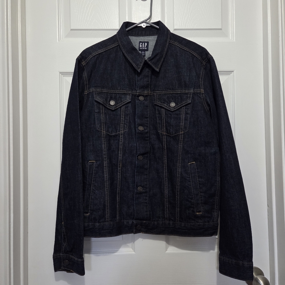 Gap Denim Icon Mens Dark Indigo Wash 100% Cotton Jacket Size Medium Casual - Picture 4 of 14